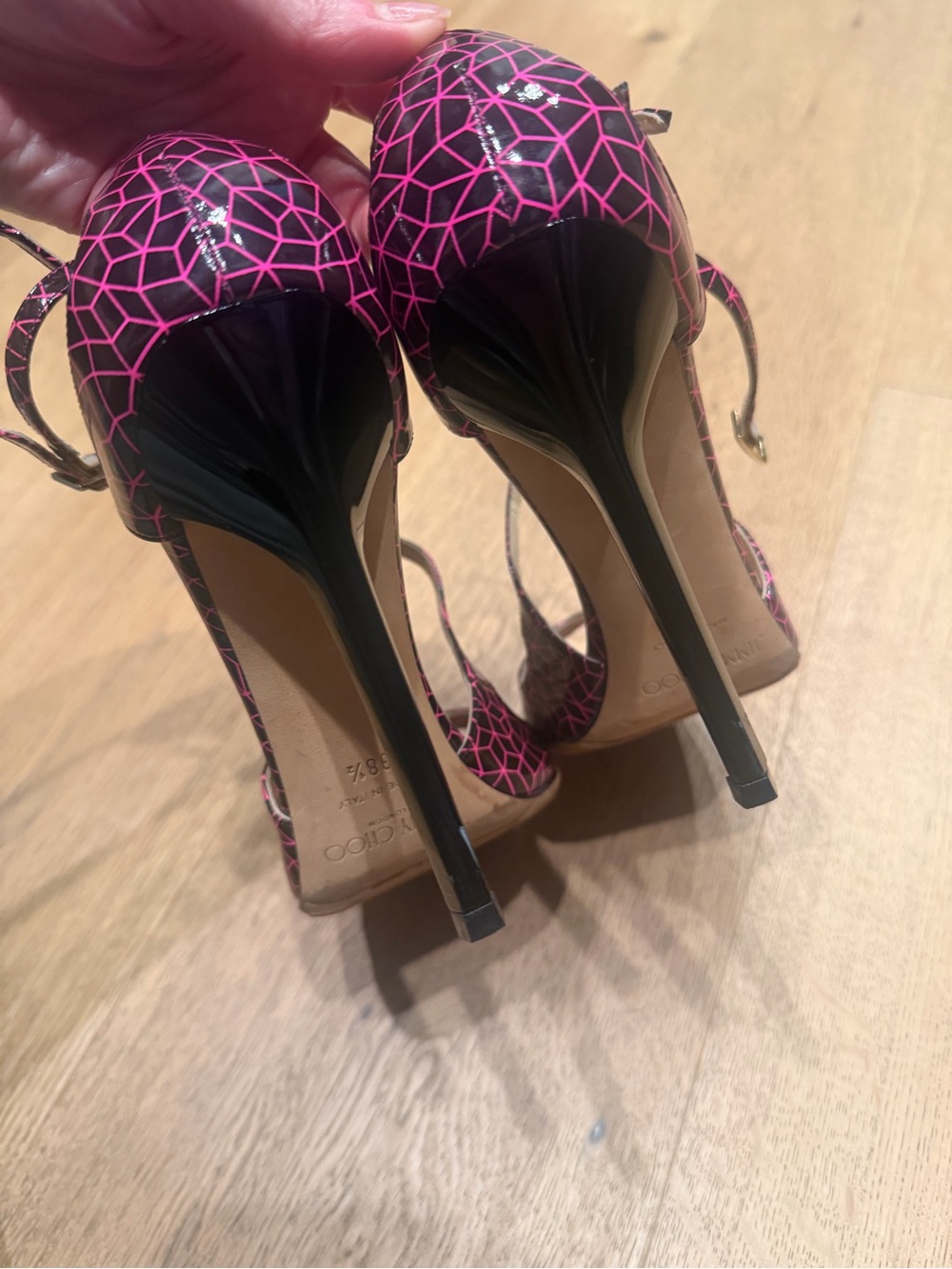 Jimmy Choo Black and Pink Geometric Strappy Stiletto Sandals - Picture 6 of 13